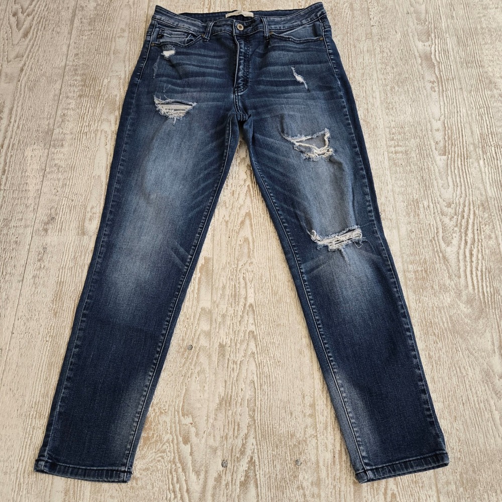 KanCan High Rise Distressed Embroidered Skinny Jeans Medium Wash Size 31